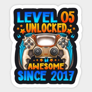 Level 5 Unlocked Awesome Since 2017 5Th Birthday Gaming Sticker
